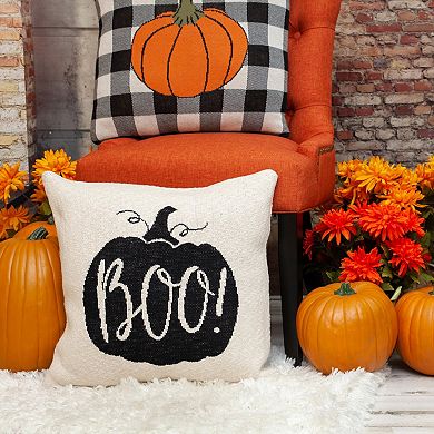 HomeRoots 20" x 20" Cream Black Pumpkin Boo Square Accent Throw Pillow