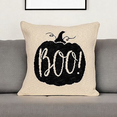HomeRoots 20" x 20" Cream Black Pumpkin Boo Square Accent Throw Pillow