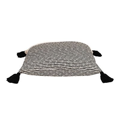 HomeRoots 20" x 20" Beige Stripe Pattern Square Accent Throw Pillow with Tassel