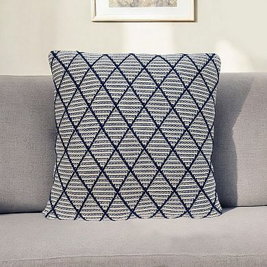 HomeRoots 20" x 20" Blue Argyle Transitional Accent Throw Pillow