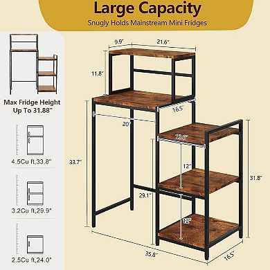 35.8in Mini Fridge Stand with Storage Shelf,5-Tier Microwave Stand,with Adjustable Adjustable Shelve