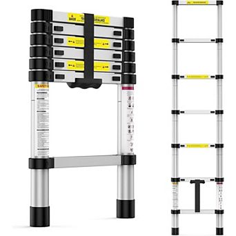 Aluminium Portable Extension Ladder with Non-Slip Feet, Multi-Purpose Foldable Collapsible Ladder