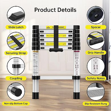Aluminium Portable Extension Ladder with Non-Slip Feet, Multi-Purpose Foldable Collapsible Ladder