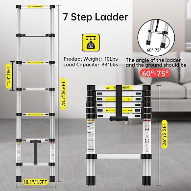 Aluminium Portable Extension Ladder with Non-Slip Feet, Multi-Purpose Foldable Collapsible Ladder