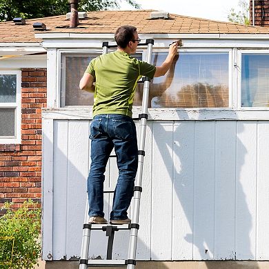 Aluminium Portable Extension Ladder with Non-Slip Feet, Multi-Purpose Foldable Collapsible Ladder