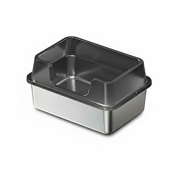 Extra-Large Stainless Steel Cat Litter Box Open Top, High Sides, with High Detachable Enclosure