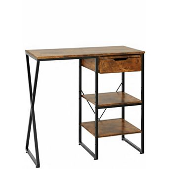 41.7 in Mini Fridge Stand with Storage Shelf, with Power Outlet, Basket, Pull-out Work Platform