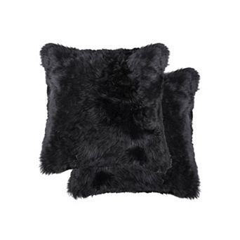 HomeRoots Set of Two 18" Black Sheepskin Throw Pillows