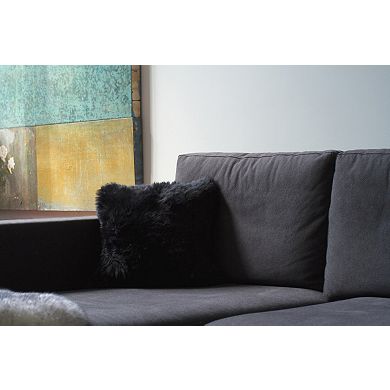 HomeRoots Set of Two 18" Black Sheepskin Throw Pillows