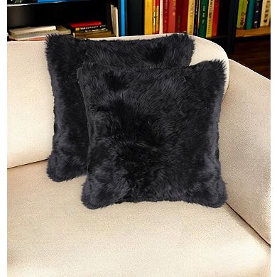 HomeRoots Set of Two 18" Black Sheepskin Throw Pillows