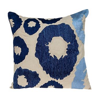 HomeRoots 22" Blue and Beige Abstract Cotton Throw Pillow With Embroidery