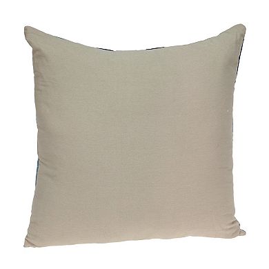 HomeRoots 22" Blue and Beige Abstract Cotton Throw Pillow With Embroidery
