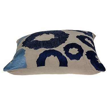 HomeRoots 22" Blue and Beige Abstract Cotton Throw Pillow With Embroidery