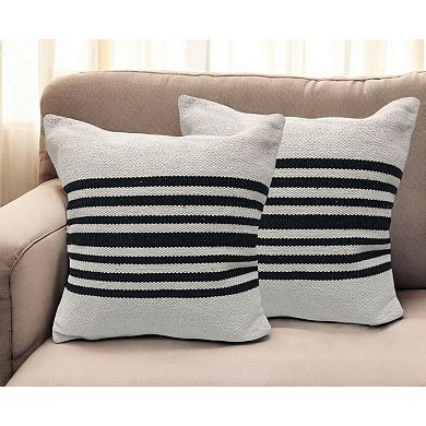 HomeRoots Set of Two Black and White Striped Cotton Throw Pillows