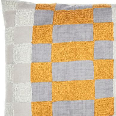 HomeRoots 20" Yellow and Gray Check Throw Pillow With Embroidery