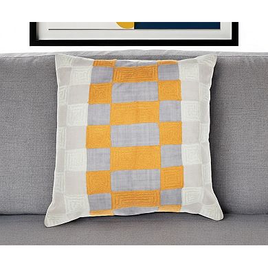 HomeRoots 20" Yellow and Gray Check Throw Pillow With Embroidery