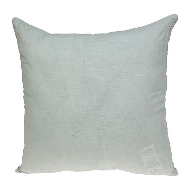 HomeRoots 22" Beige and Green Damask Linen Blend Throw Pillow with Embroidery and Applique