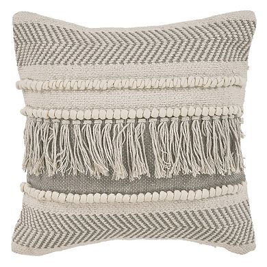 HomeRoots Set of Two Beige Striped Cotton Throw Pillow With Fringe