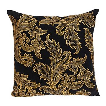 HomeRoots 22" Black and Orange Floral Cotton Throw Pillow With Embroidery