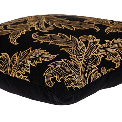 HomeRoots 22" Black and Orange Floral Cotton Throw Pillow With Embroidery