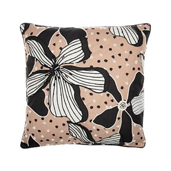 HomeRoots 20" Beige and Black Tropical Throw Pillow With Embroidery