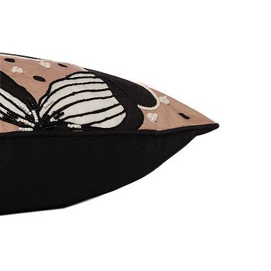 HomeRoots 20" Beige and Black Tropical Throw Pillow With Embroidery