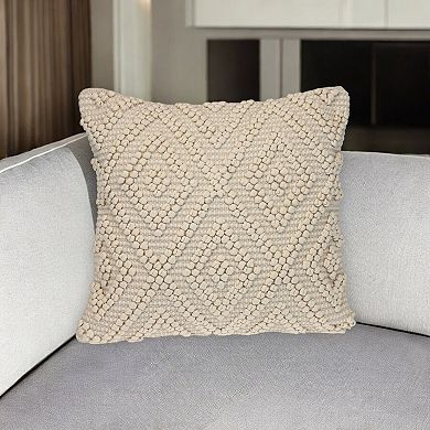 HomeRoots 20" Off White Geometric Cotton Throw Pillow