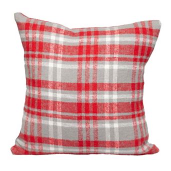 HomeRoots 16" Red and White Plaid Cotton Throw Pillow