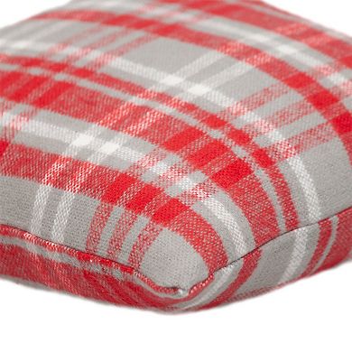 HomeRoots 16" Red and White Plaid Cotton Throw Pillow