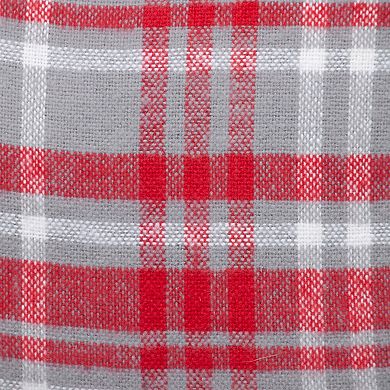 HomeRoots 16" Red and White Plaid Cotton Throw Pillow