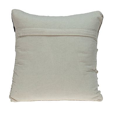 HomeRoots 18" Beige and Gold Striped Cotton Blend Throw Pillow With Fringe