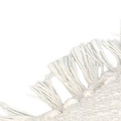 HomeRoots 18" X 18" White Round Cotton Throw Pillow with Fringe