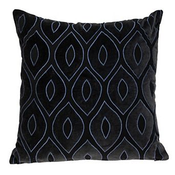 HomeRoots 22" Black and Blue Ogee Cotton Throw Pillow with Embroidery and Applique