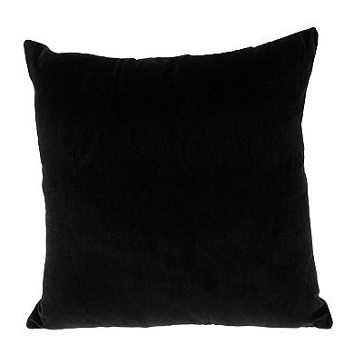 HomeRoots 22" Black and Blue Ogee Cotton Throw Pillow with Embroidery and Applique