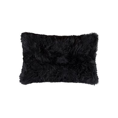 HomeRoots Set of Two 12" X 20" Black Sheepskin Lumbar Throw Pillows