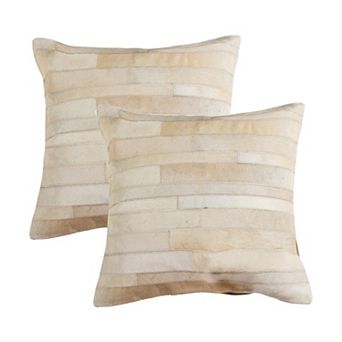 HomeRoots Set of Two 18" Natural Patchwork Cowhide Throw Pillows