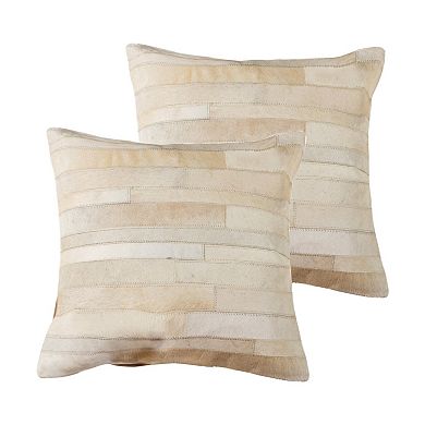 HomeRoots Set of Two 18" Natural Patchwork Cowhide Throw Pillows