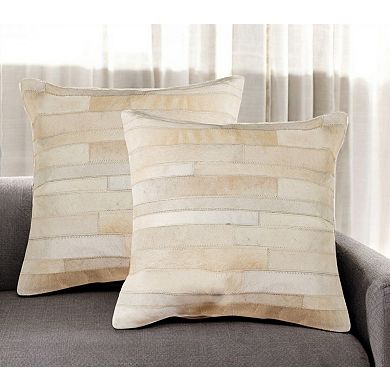 HomeRoots Set of Two 18" Natural Patchwork Cowhide Throw Pillows