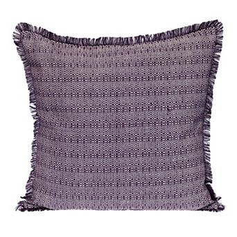 HomeRoots 24" Purple and White Cotton Throw Pillow with Fringe