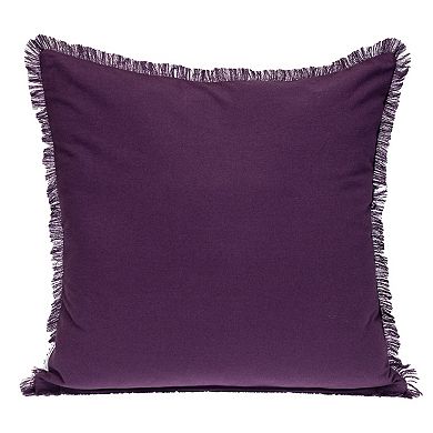 HomeRoots 24" Purple and White Cotton Throw Pillow with Fringe