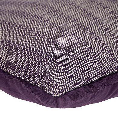HomeRoots 24" Purple and White Cotton Throw Pillow with Fringe