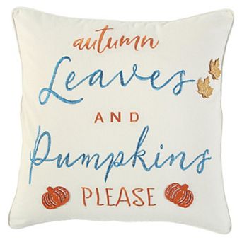 HomeRoots 20" Ivory Blue and Orange Thanksgiving Cotton Pillow With Applique, Embroidery Edges