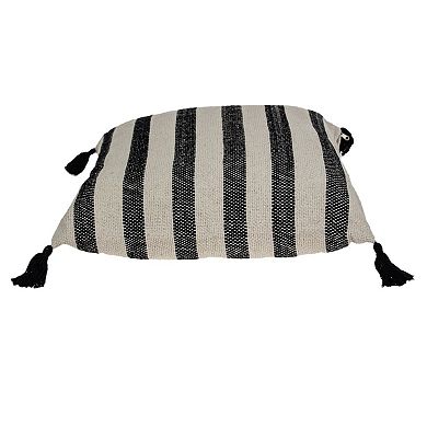 HomeRoots 24" Beige and Black Striped Cotton Throw Pillow With Tassels