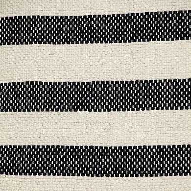 HomeRoots 24" Beige and Black Striped Cotton Throw Pillow With Tassels