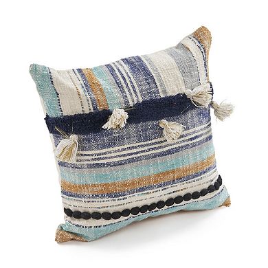 HomeRoots Set of Two Blue Striped Cotton Throw Pillow With Tassels