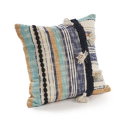HomeRoots Set of Two Blue Striped Cotton Throw Pillow With Tassels
