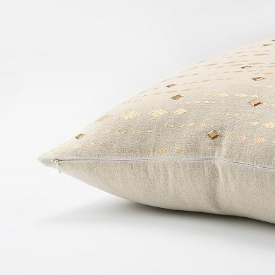 HomeRoots 20" Gold and Ivory Cotton Pillow With Beads Edges