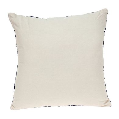 HomeRoots 22" Beige and Indigo Floral Cotton Throw Pillow With Embroidery