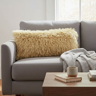 HomeRoots 5" X 20" Yellow Shag Bolster Throw Pillow