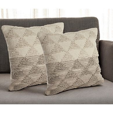 HomeRoots Set of Two Cream Geometric Cotton Throw Pillow With Texture